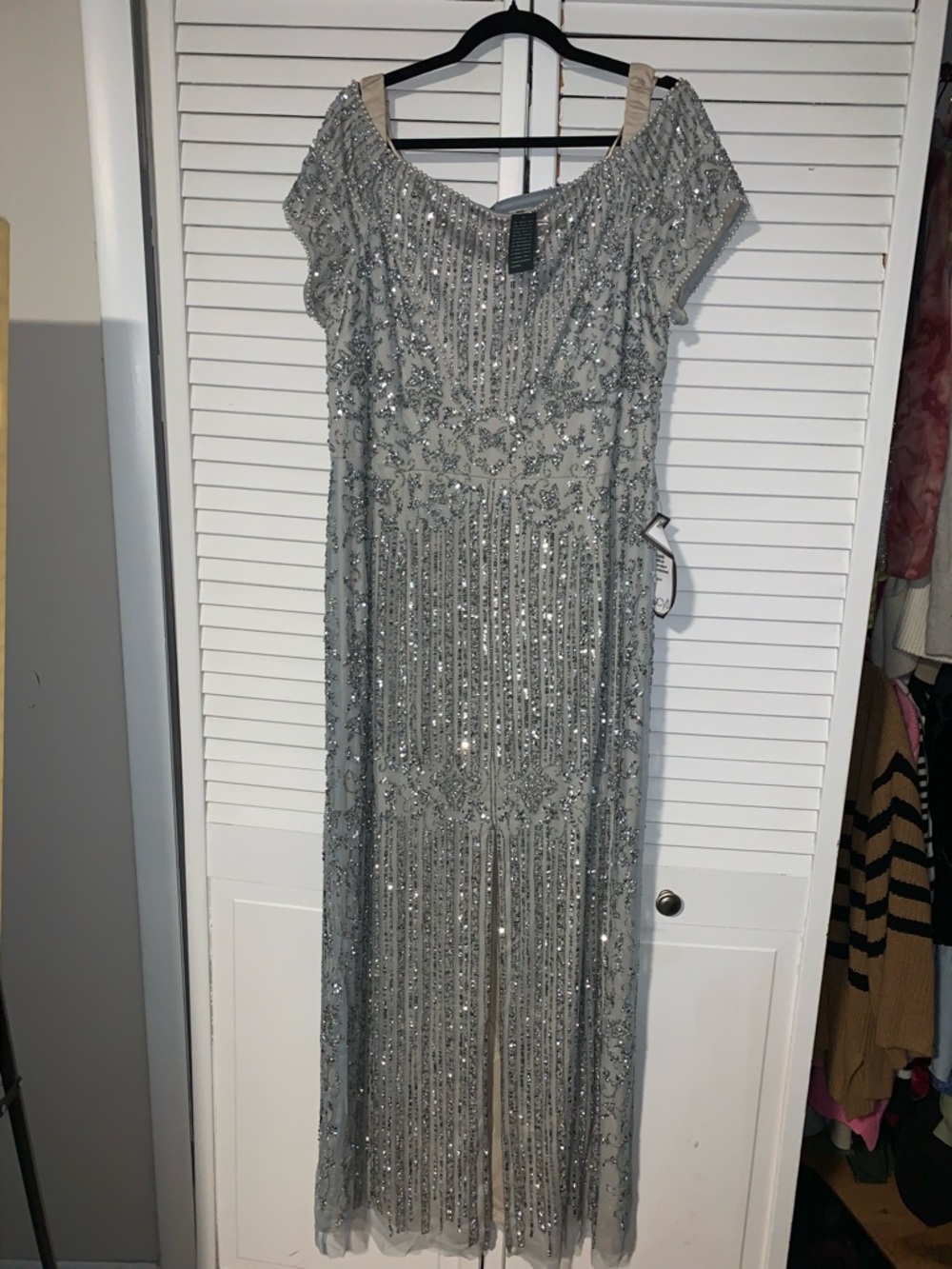 Adrianna Papell Plus Size Women’s Beaded Sequin Silver Gown